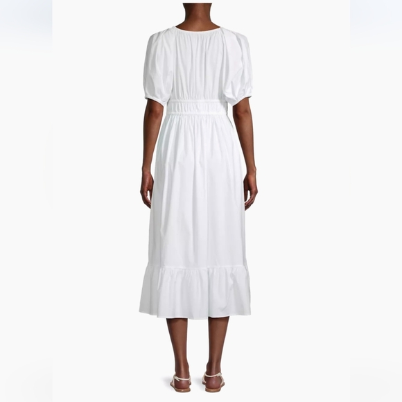 Vineyard Vines Marina Dress Large White Midi Puffy Sleeves Summer Tiered - Picture 15 of 16